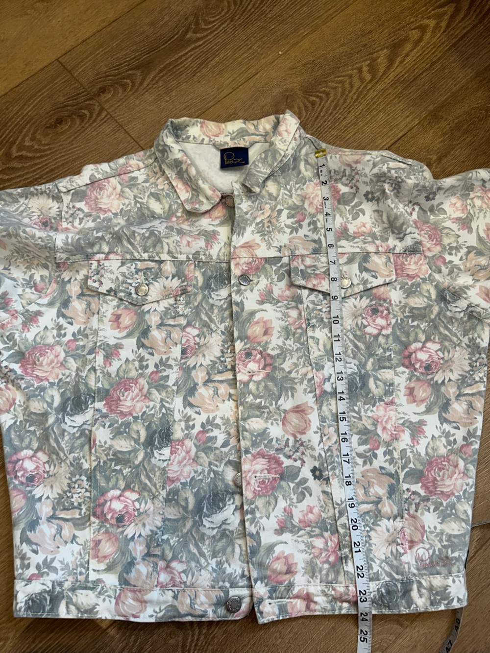 Vintage 80s/90s Classic Floral Jean Jacket in White & Pink - M - Picture 6 of 14